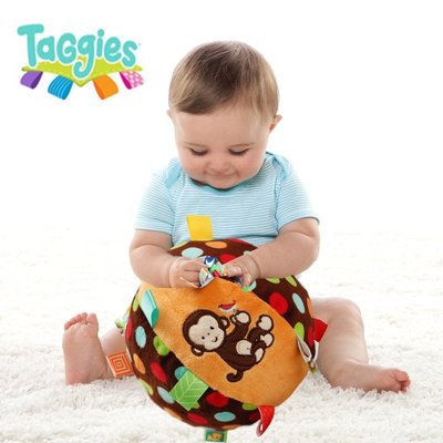 《任意門親子寶庫》嬰兒手抓球搖鈴軟球玩具【TY283】小猴標籤大布球球