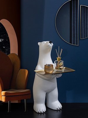 熱銷 千禧小店-創意迎賓北極熊大型落地擺件客廳沙發邊幾托盤家居裝飾喬遷禮品