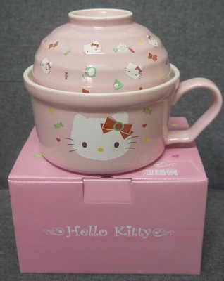 正版﹝Sanrio﹞授權※Hello Kitty凱蒂貓※二件式【粉紅色小熊圖案造型】陶瓷握把式泡麵碗