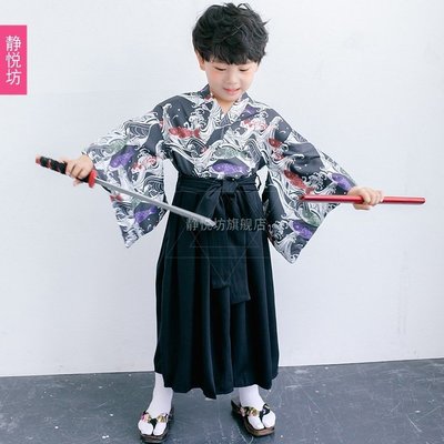 【熱賣下殺價】 禮服  cosplay 劇本殺服裝 日本武士兒童振袖和服 童裝 浴衣寫真外套 男童傳統正裝