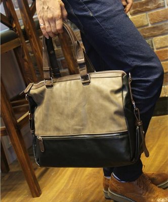 FINDSENSE Z1 韓國 時尚 潮 男 軟皮質 拼色 手提包 單肩包 斜背包 側背包 旅行袋