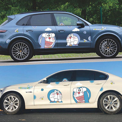 哆啦a夢汽車貼紙 機器貓 可愛卡通 車身車門劃痕裝飾 叮噹貓個性車貼 汽車個性貼紙 創意貼紙