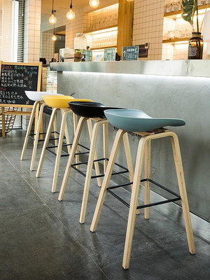 現代簡約輕奢北歐高腳椅子吧臺椅吧凳休閑靠背實木鐵藝家用酒吧椅