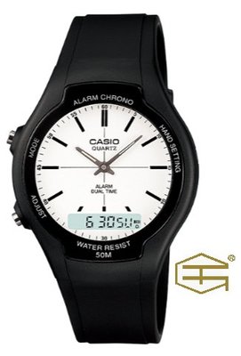 【天龜 】CASIO 簡約時尚 經典雙顯石英錶 AW-90H-7E