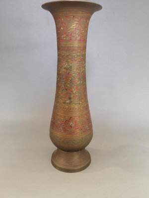 日本回流  手工篆刻純銅花瓶 花器 印巴工藝 手工篆刻 純銅