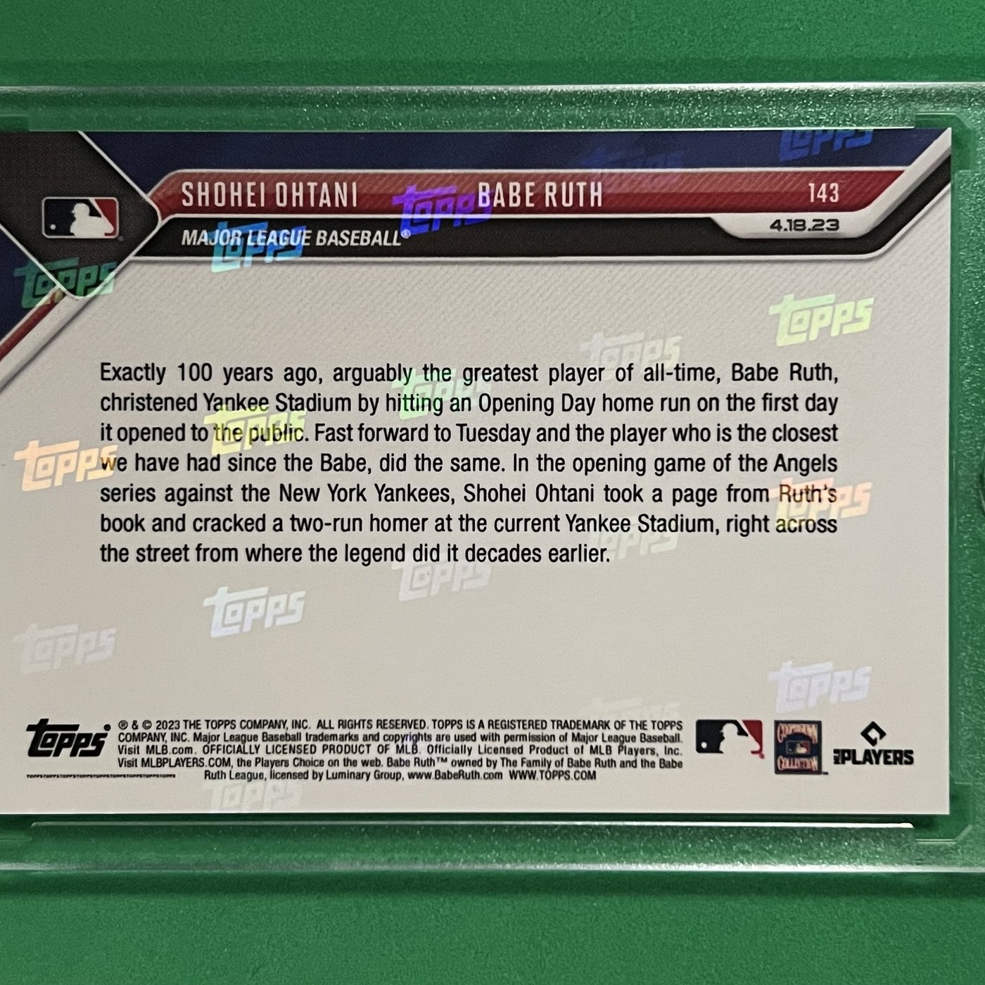 Topps Now - MLB 2023 Shohei Ohtani/Babe Ruth百年傳奇再現洋基球場限