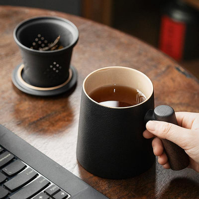 D9GH陶瓷茶水分離泡茶杯子男士個人辦公室帶過濾茶漏水杯