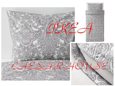 ╭☆卡森小舖☆╮【IKEA】新品JÄTTEVALLMO 白/灰色富貴圖籐單人被套組-被套*1+枕套*1臻品限量特價免運