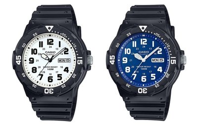 CASIO WATCH 卡西歐魅力潛水風格黑框白面.黑框藍面型男運動腕錶 型號：MRW-200H【神梭鐘錶】