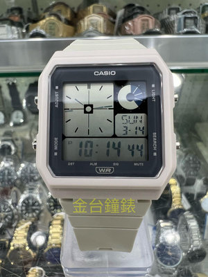 【金台鐘錶】CASIO卡西歐 時尚電子錶 (米白色)(方形) 錶殼設計 LF-20W-8A