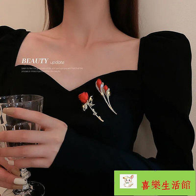 歐美鑲鉆玫瑰花郁金香 胸針 簡約氣質優雅 胸花 時尚設計感衣服 配飾 品
