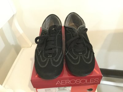 專櫃AEROSOLES 絕版品 黑色麂皮綁帶休閒鞋 球鞋 23 36
