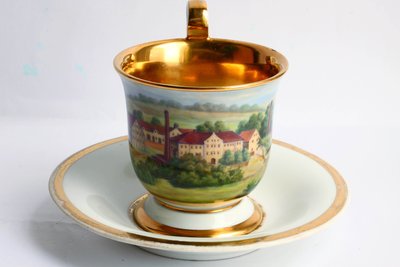 德國古董瓷器 麥森(Meissen) 手繪 風景　杯碟