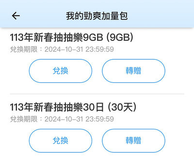 中華電信網路 勁爽加量包 9G(320元)/另有5G(200)7G(250)30天(500)預付卡/如意卡可用-效期至10/31-中華會員間轉贈-轉贈後無法退貨