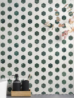 【現貨精選】瓷磚 馬賽克 墨綠六角大理石馬賽克瓷磚浴室衛生間廚房防滑地磚復古石材背景墻