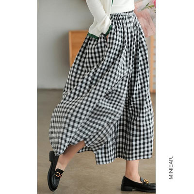 日系 夏季 新品 大尺碼 棉麻 格子 寬褲裙 寬鬆 舒適 休閒褲子 褲裙 (2件起售)    的