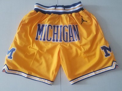 NBA密西根大學狼獾隊  復古籃球褲  黃色