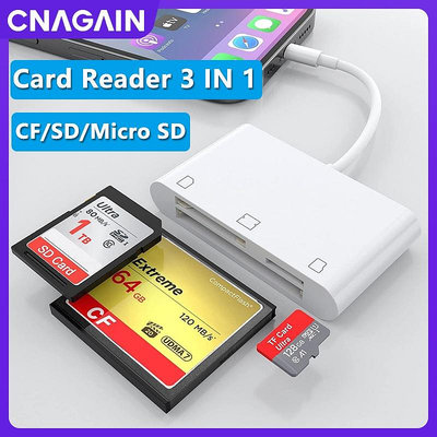 Cnagain CF 讀卡器適用於 iPhone iPad 3 合 1 CF SD Micro SD TF 存儲卡讀卡器
