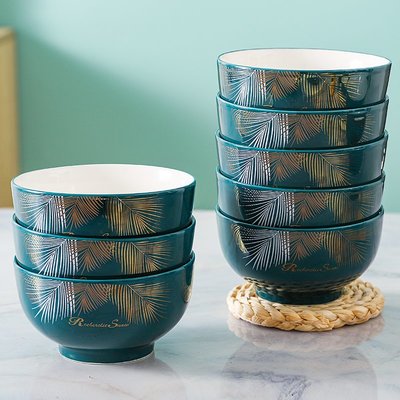 飯碗北歐米簡約飯碗餐具綠色陶瓷面碗套裝2021家用蒸米飯專用小碗