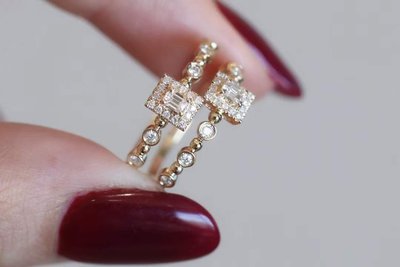 【18K金鑽石戒指】18K金天然鑽石戒指 12分祖母綠切割主鑽 配鑽16分 法式優雅 清新別緻