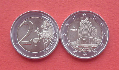 銀幣雙色花園-德國年漢堡音樂大廳樓-2歐元雙色紀念幣 J廠標