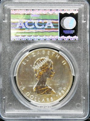 ～評級幣～1989年加拿大楓葉銀幣1枚 ACCA/MS68