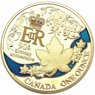 特價！現貨 英國女王90周年紀念幣皇冠加拿大楓葉金幣硬幣收藏外幸運幣
