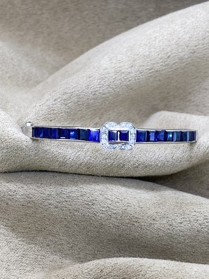 [協益精品當舖]    流當品天然藍寶石3.2克拉鑽石白K金18K手環No.D21718超低價