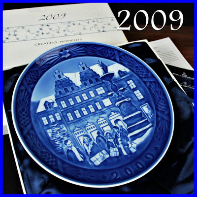【桑園の】罕見~2009年度 皇家哥本哈根名瓷 -在阿麥廣場的聖誕節- 手工彩繪瓷盤 飾皿 年度聖誕盤 T 6237