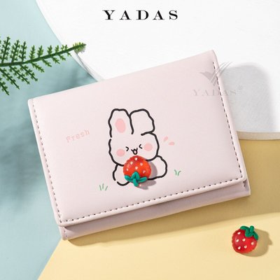 皮夾【Q糖熊兔】YADAS可爱女士卡包 卡通短款三折零钱包wallet women