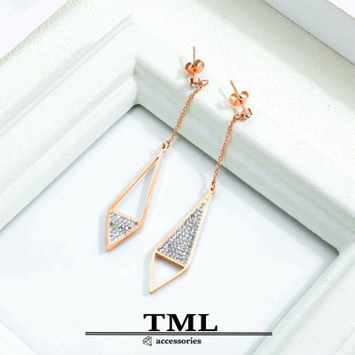 TML 皓石菱形滿鑽鋼耳環 鈦鋼耳環 針式 女款(GE532)