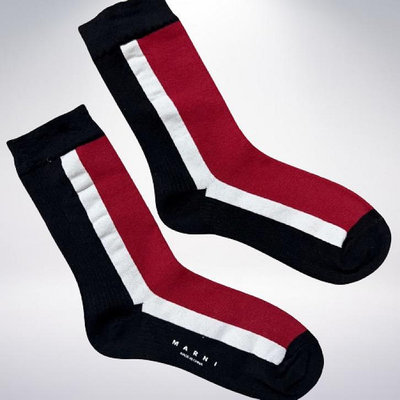 MARNI 義大利 條紋 黑白紅 學院風 紳士 經典 襪子