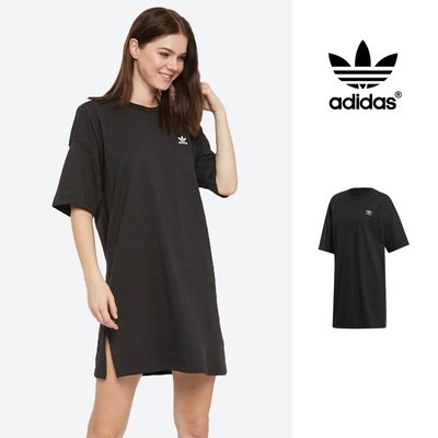 【GT】Adidas Originals 黑 洋裝 女款 寬鬆 落肩 純棉 運動 休閒 短袖 長版 上衣 連身裙 愛迪達