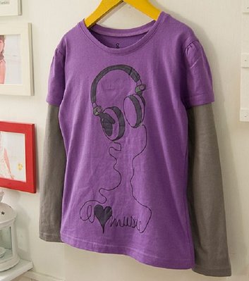 【DJ媽咪玩具日本流行精品】歐美品牌女童純棉 耳機造型 造型上衣 T恤 棉T