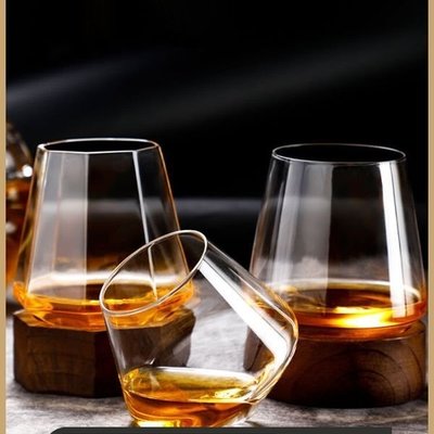 現貨熱銷-水晶玻璃威士忌酒杯套裝不倒翁八角洋酒杯創意水晶杯紅~特價