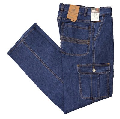 牛仔褲大王 9045 藍色彈性伸縮多口袋牛仔工作褲 實用側口袋 側口袋直筒牛仔褲 M~6L