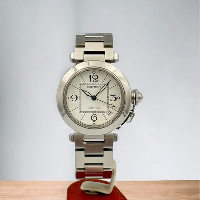 樂時計 CARTIER 卡地亞 Pasha C 帕夏 白色面盤 錶徑 35mm 自動上鍊 不銹鋼材質 摺疊扣 單錶 特價賣