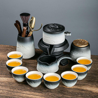 中式石磨自動功夫茶具套裝家用懶人旋轉泡茶器茶杯全套辦公會客