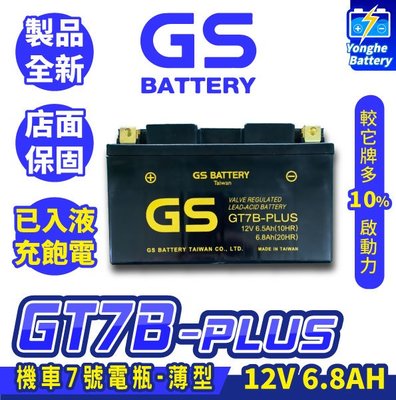 永和電池 GS統力 機車電瓶 GT7B-PLUS 機車7號電池 薄型 同YT7B-BS 新勁戰 SMAX 佛斯 BWS