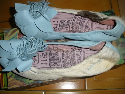 MACANNA 麥坎納 藍 牛皮 馬毛 真皮 立體 花朵 低跟 氣墊 魚口 包鞋 37.5 7.5 24.5  全新正品