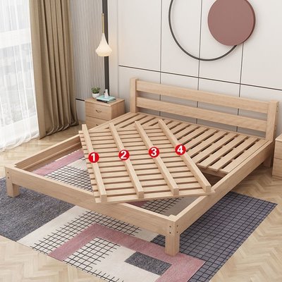 現貨 全櫸木北歐實木床1.5現代簡約雙人0.9米榻榻米床架無床頭簡易床架