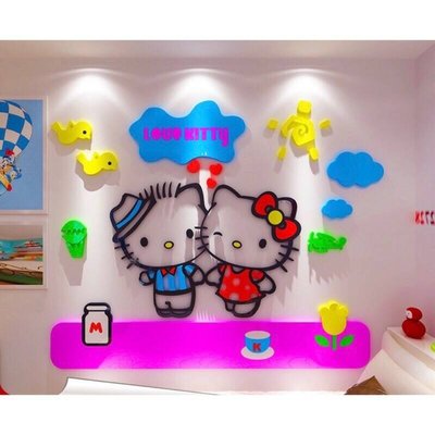 Kitty貓 kittyQ版 凱蒂貓 3D立體壓克力壁貼 兒童房 民宿 親子餐廳 牆貼