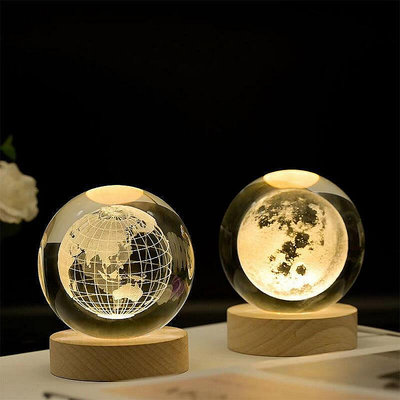 【現貨】發光水晶球桌面小夜燈小擺件創意玻璃球裝飾品生日禮物女生客廳斅B3