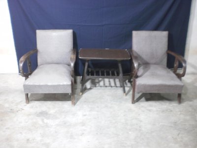 臺灣早期普普風木製沙發組〈二椅一几〉