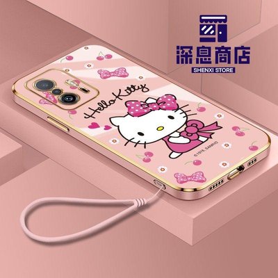 小米手機殼XIAOMI 小米 11T Pro 11 Lite 5G NE Hello Kitty 電鍍方形手機殼【深息商店】