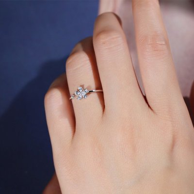 純銀戒指戒指五瓣花純銀款包郵流行簡約韓式開口時尚銀戒鋯石鉆戒簡約風