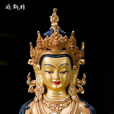 地藏王菩薩中式擺件 尼泊爾手工銅全鎏金雕花地藏王家居10寸銅像嗨購