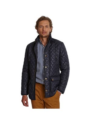 Miolla 英國品牌Joules Men 男款深藍色內裡格紋菱格紋壓線立領鋪棉外套