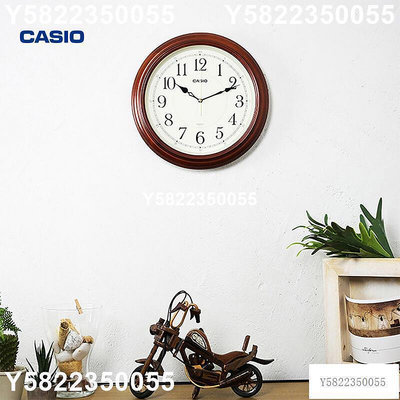 卡西歐（CASIO）掛鐘實木鐘表掛墻中式家用客廳辦公室復古石英鐘
