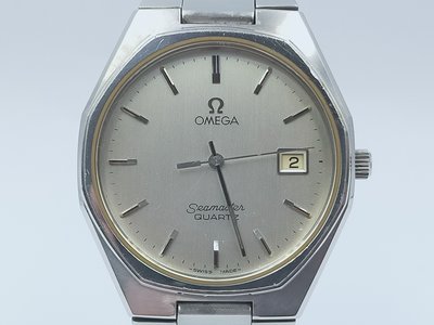 【發條盒子K0082】OMEGA 歐米茄 SEAMASTER海馬系列 銀面不銹鋼石英追蹤 經典鍊帶錶款1342